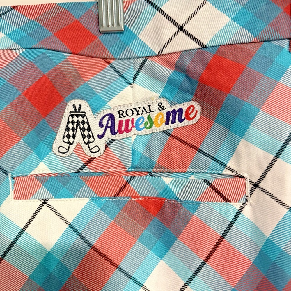 ROYAL and AWESOME Mens Argyle Diamond Golf Pants 42x34 Loud Stretchy